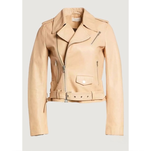 A.L.C. | $1,495 Dree Zip-Front Leather Moto Jacket in Tan/Camel, Size 8 - Picture 3 of 12